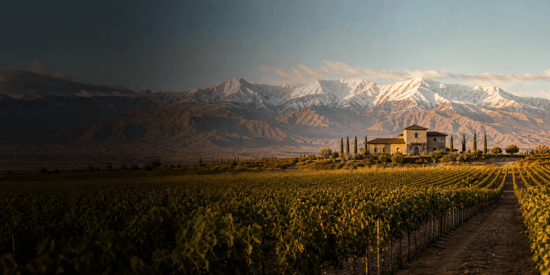 Viñedos de Mendoza frente a la Cordillera de los Andes